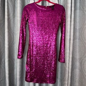 WORN ONCE Revamped Hot Pink Short Sparkly Sequin Dress Size Small